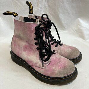 Dr Martens boots 1460 J Pascal Tie Dye pink suede kids size 1 lace zip up docs